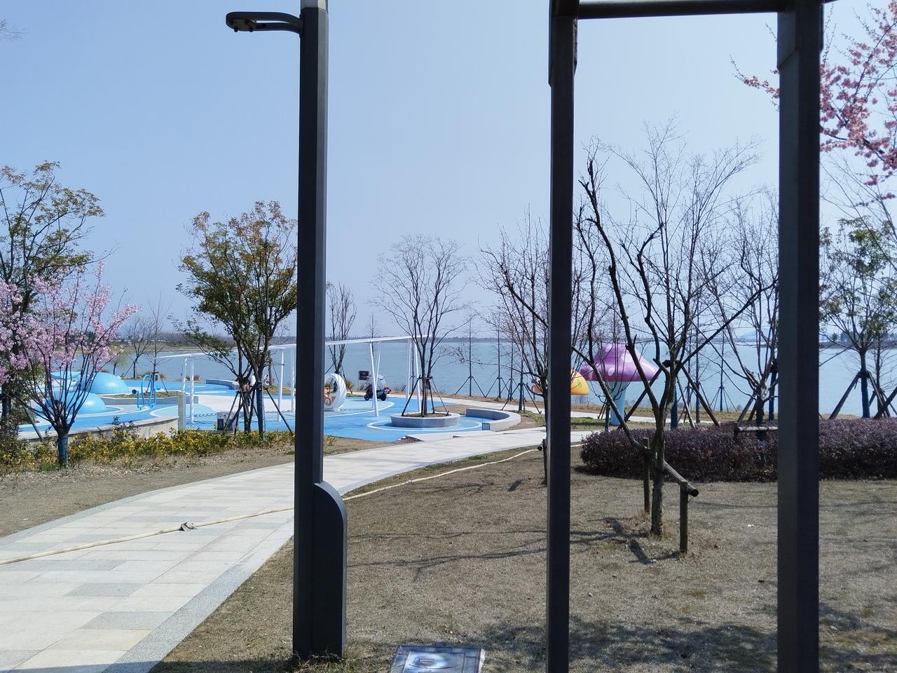 湖畔公园随手拍的这张照片是：固城湖湿地公园的儿童游乐场，这儿童游乐场是免费的，面