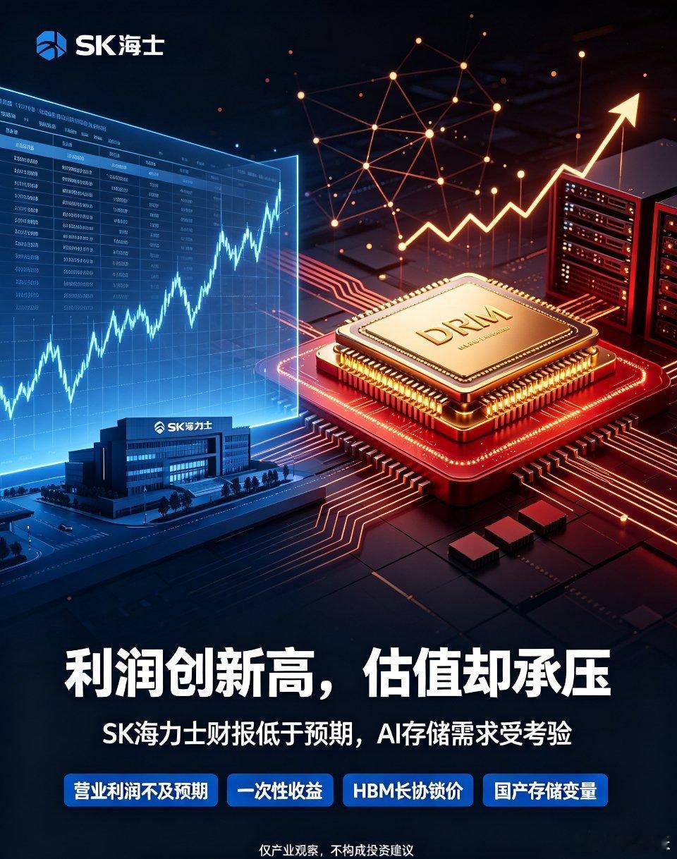 SK海力士发布最新财报，创纪录利润却不及市场预期，存储板块集体承压据彭博社消息，