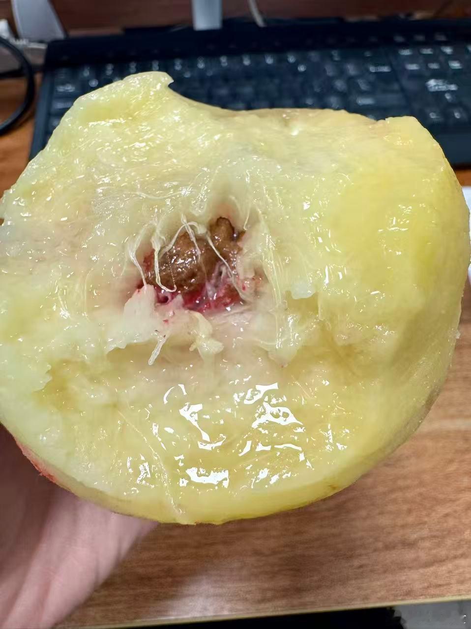 陕西倾城水蜜桃，在桌上放了3天终于耙了，微微耙都很好剥皮，香甜多汁，果肉细腻软糯