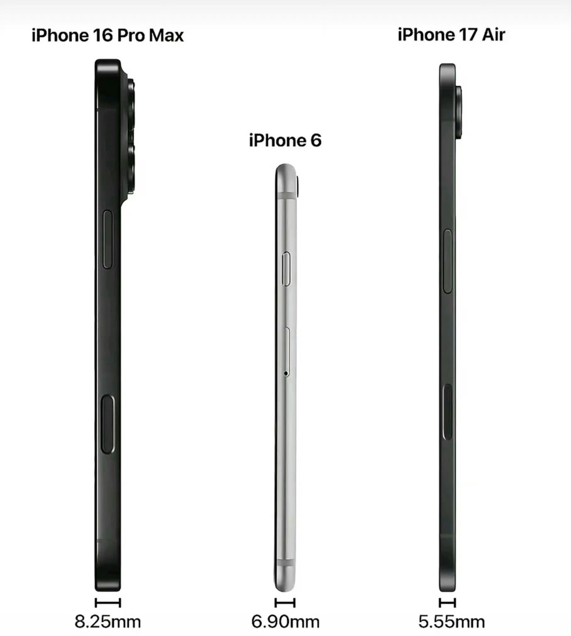 iPhone17Air和iPhone6对比 实在想象不出这两代产品相隔了十一年，