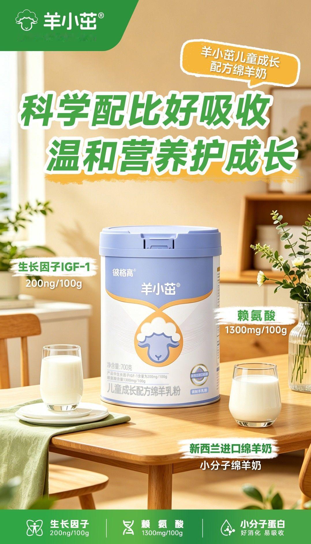 ✨科学配比好吸收 温和营养护成长 
🐑羊小茁儿童成长绵羊奶🔥 
✅ 生长因子