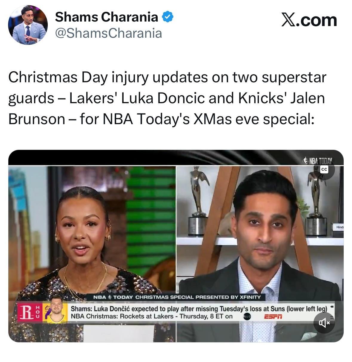 Shams：东契奇预计将参加与火箭的圣诞大战。 