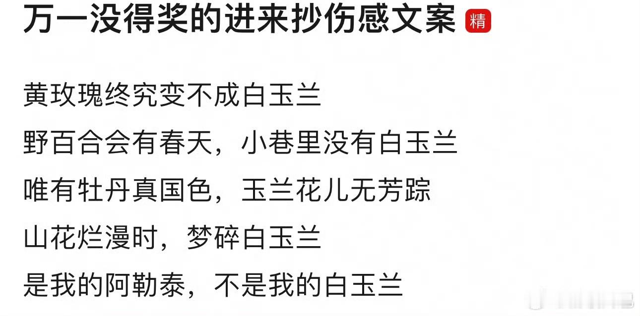 白玉兰没得奖的进来抄伤感文案白玉兰没得奖的伤感文案白玉兰没得奖的伤感文案，写好了