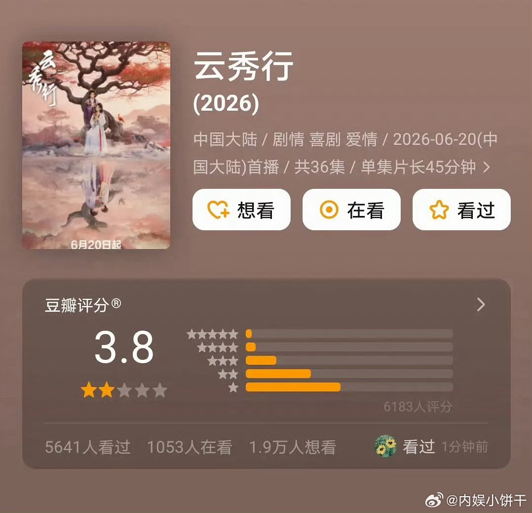 《云秀行》开分3.8李一桐｜曾舜晞 