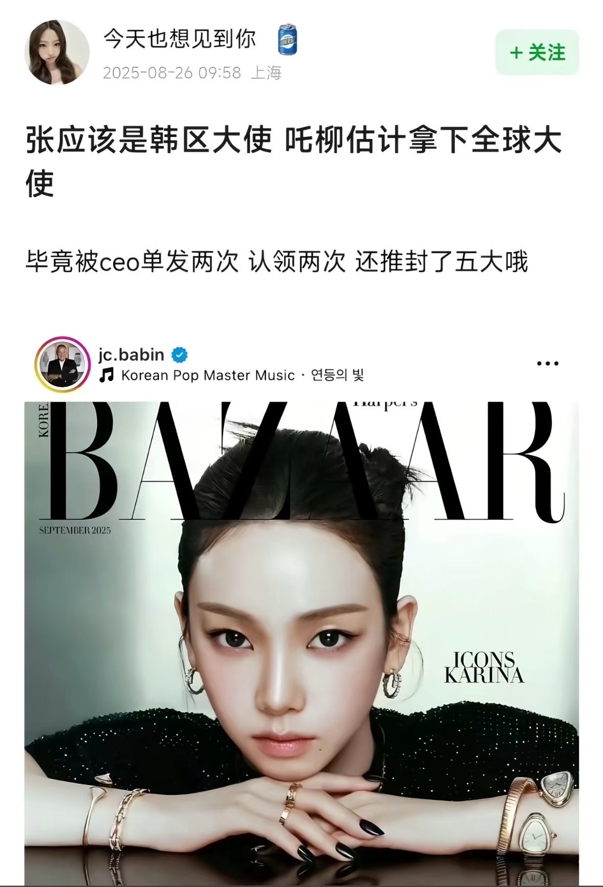 柳智敏 粉丝去年这个时候还在大肆羊骨宝格丽中 ​​​