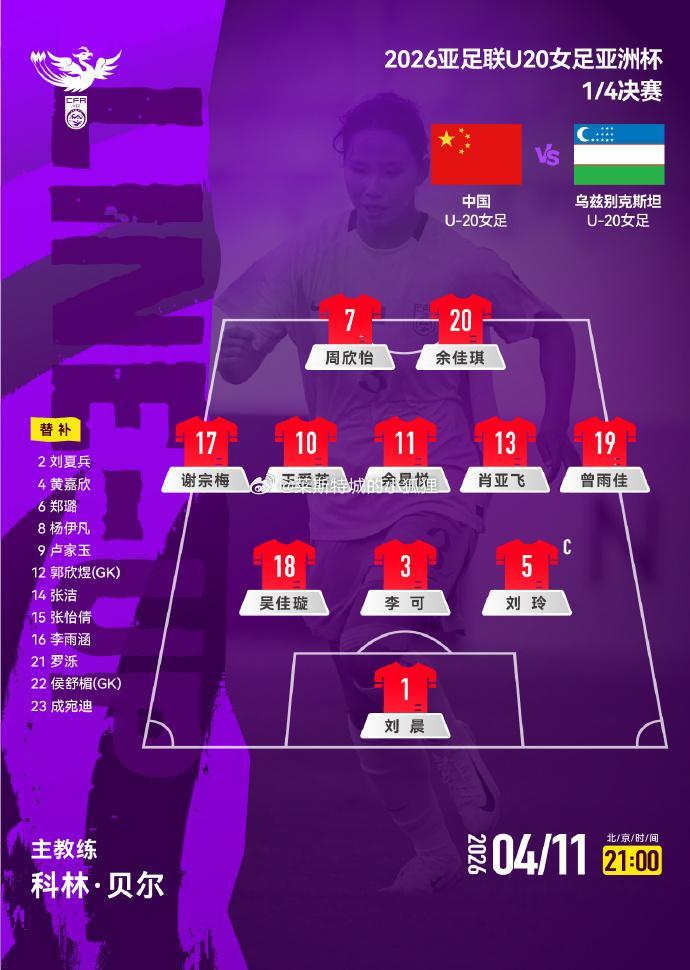 U20女足亚洲杯 中国U20女足2-0领先乌兹别克斯坦U20女足 余佳琪传射建功