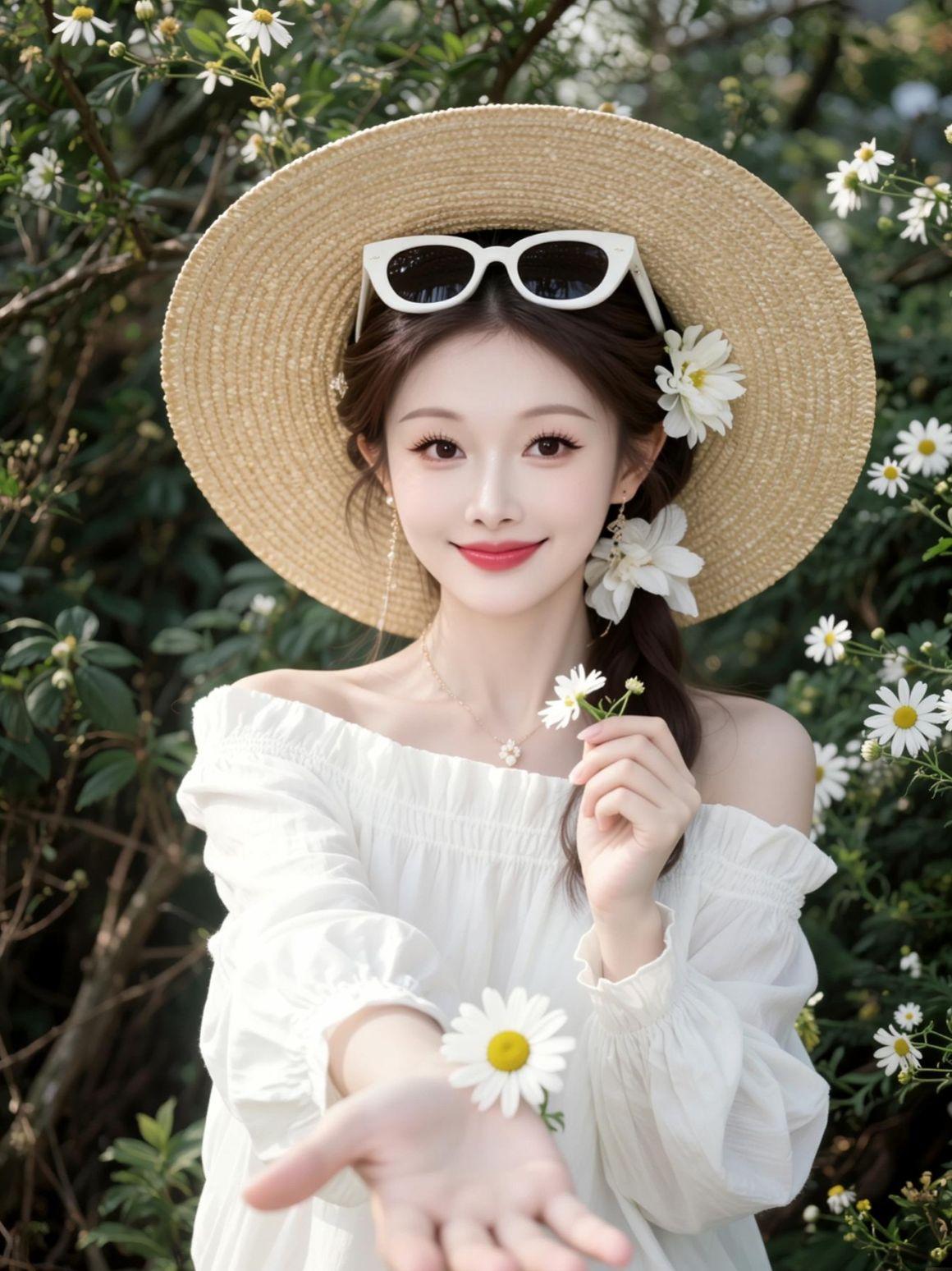 AI清冷雏菊写真  花丛白裙 少女感随拍 少女感夏日穿搭