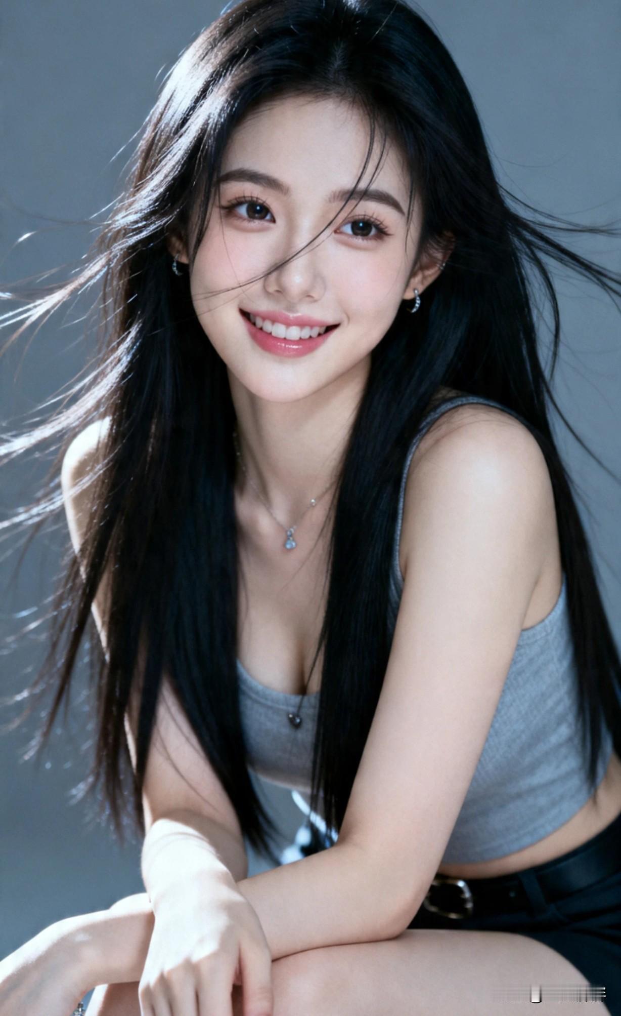 甜美少女风，黑发红唇，微笑动人，她笑起来好甜呀，有没有甜到你呢？温柔甜美少女