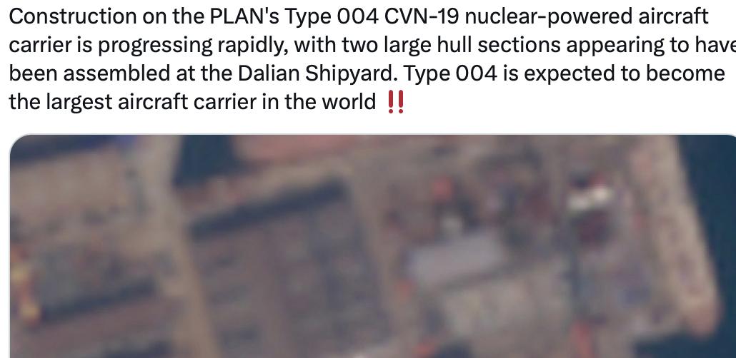 【中国004航母可能将成为全球史上最大航母】

根据“军事观察”（Militar