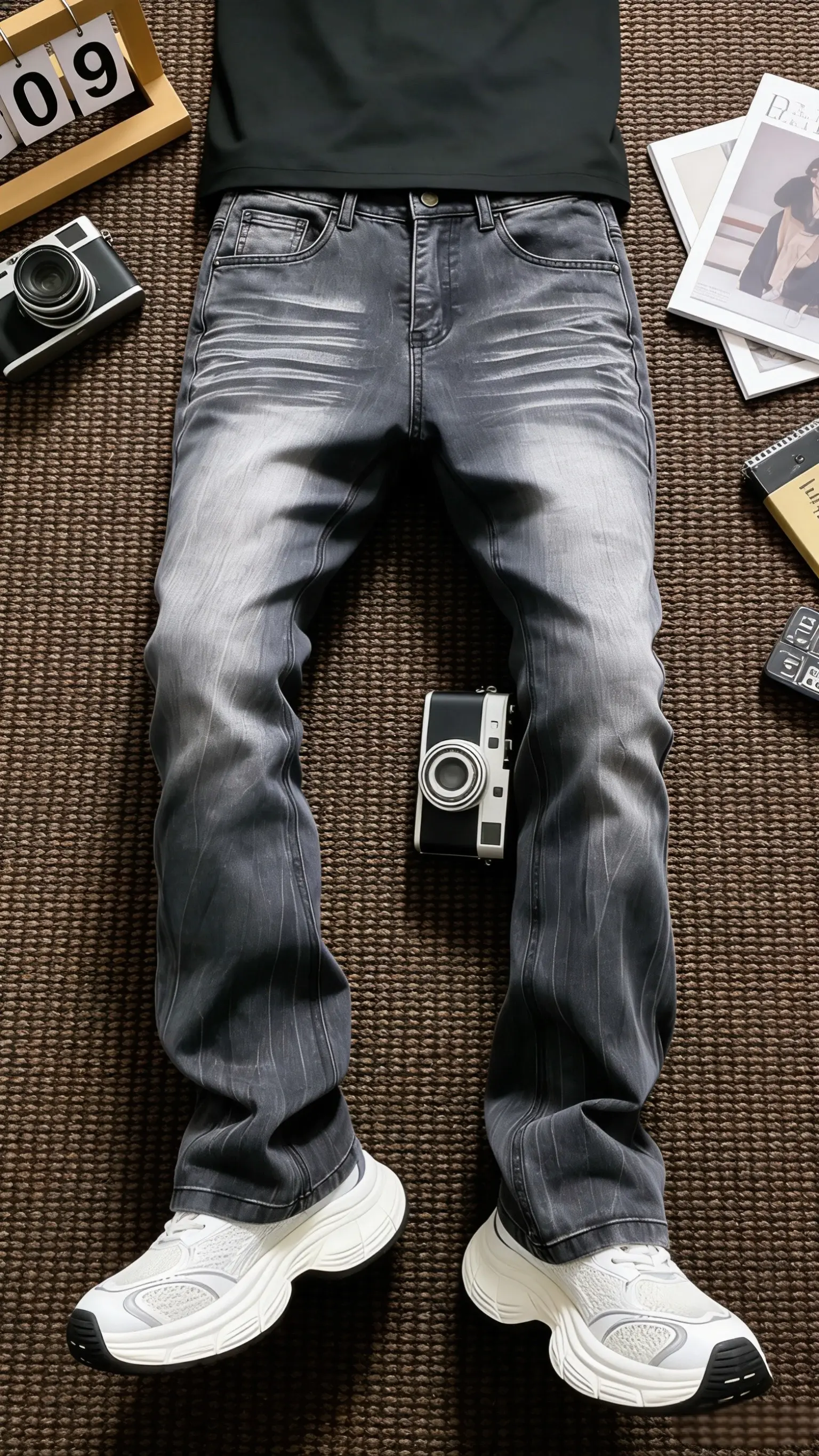 2026年春季新款潮牌韩版痞帅修身百搭青年男士牛仔美式ins喇叭裤