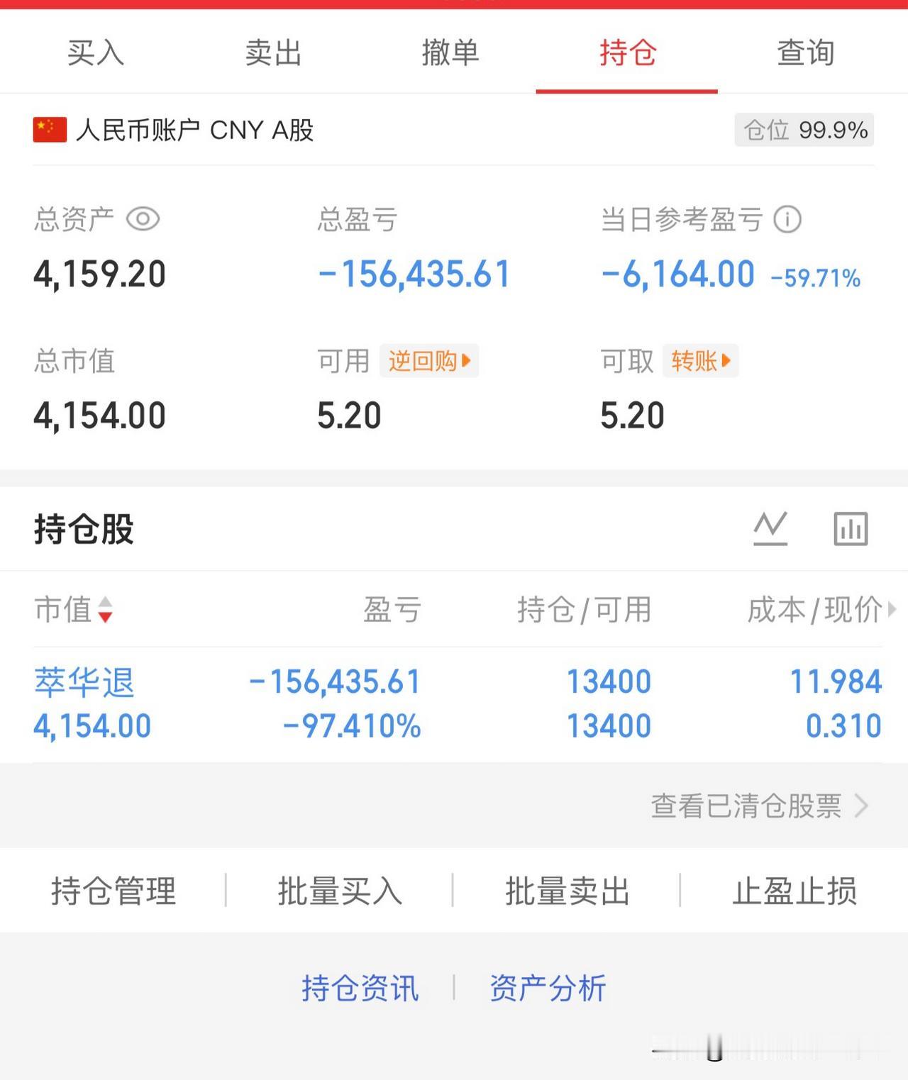满仓16万资金亏到只剩4100元！给了他半年割肉止损的机会，最终却熬到了股票退市