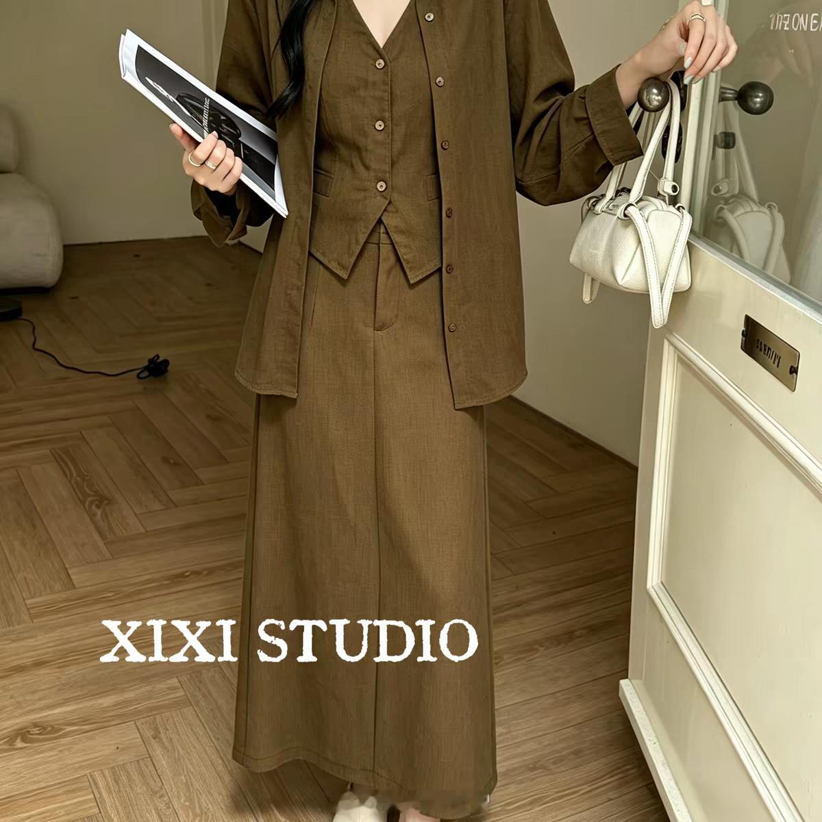 赵丸子的衣橱小店 上新，上新！得体松弛风咖色套装女秋季气质衬衫半裙两件套高级感穿