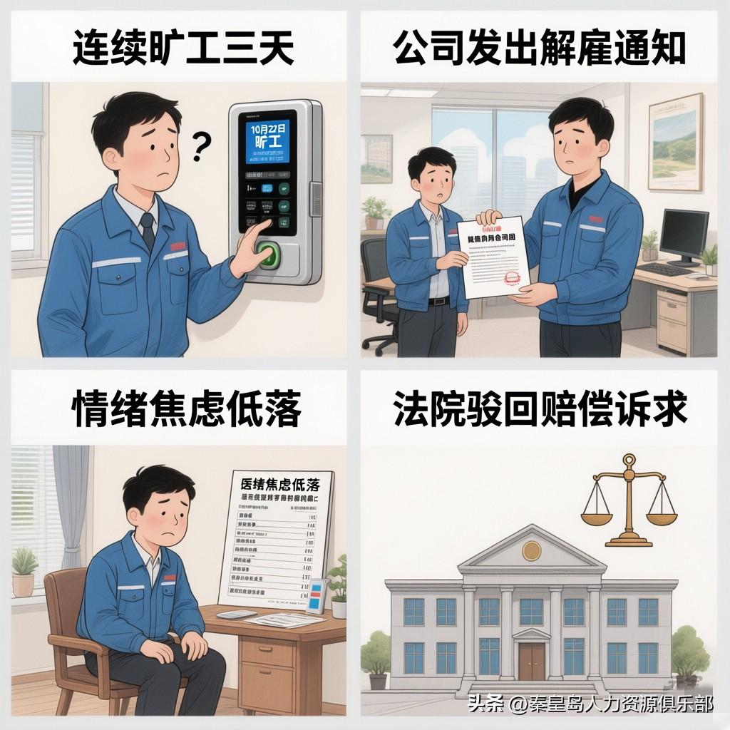 一位保洁大姐，因为连续旷工三天被公司合法解除了劳动合同，之后想不开，跳楼走了。家