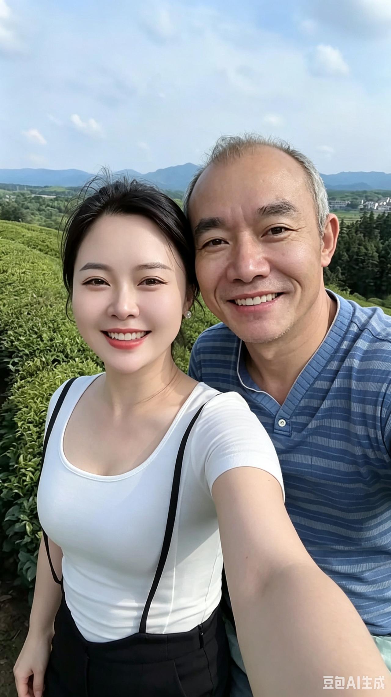 茶园踏青，情侣甜蜜自拍，相伴出游，幸福满溢，大家瞧瞧，这对儿般配不？
正文:
漫