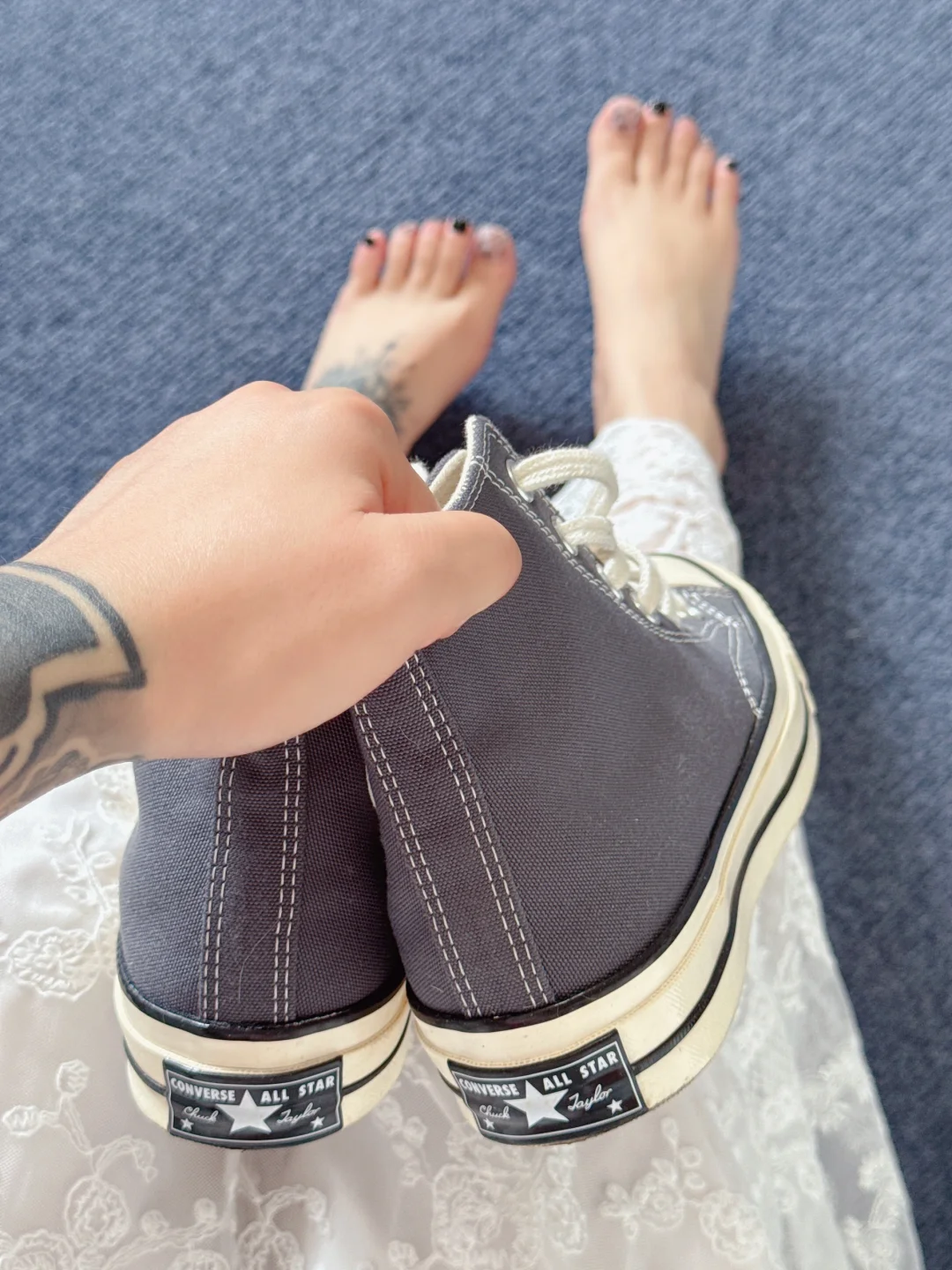 高邦帆布鞋蕾丝长裙