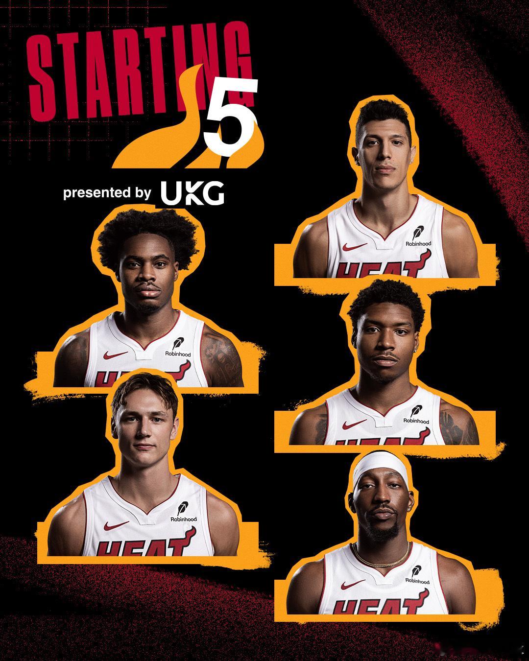 热火首发，加德纳出息了，首发四号位！鲍威尔个人原因缺席本场比赛，维金斯（腿筋受伤