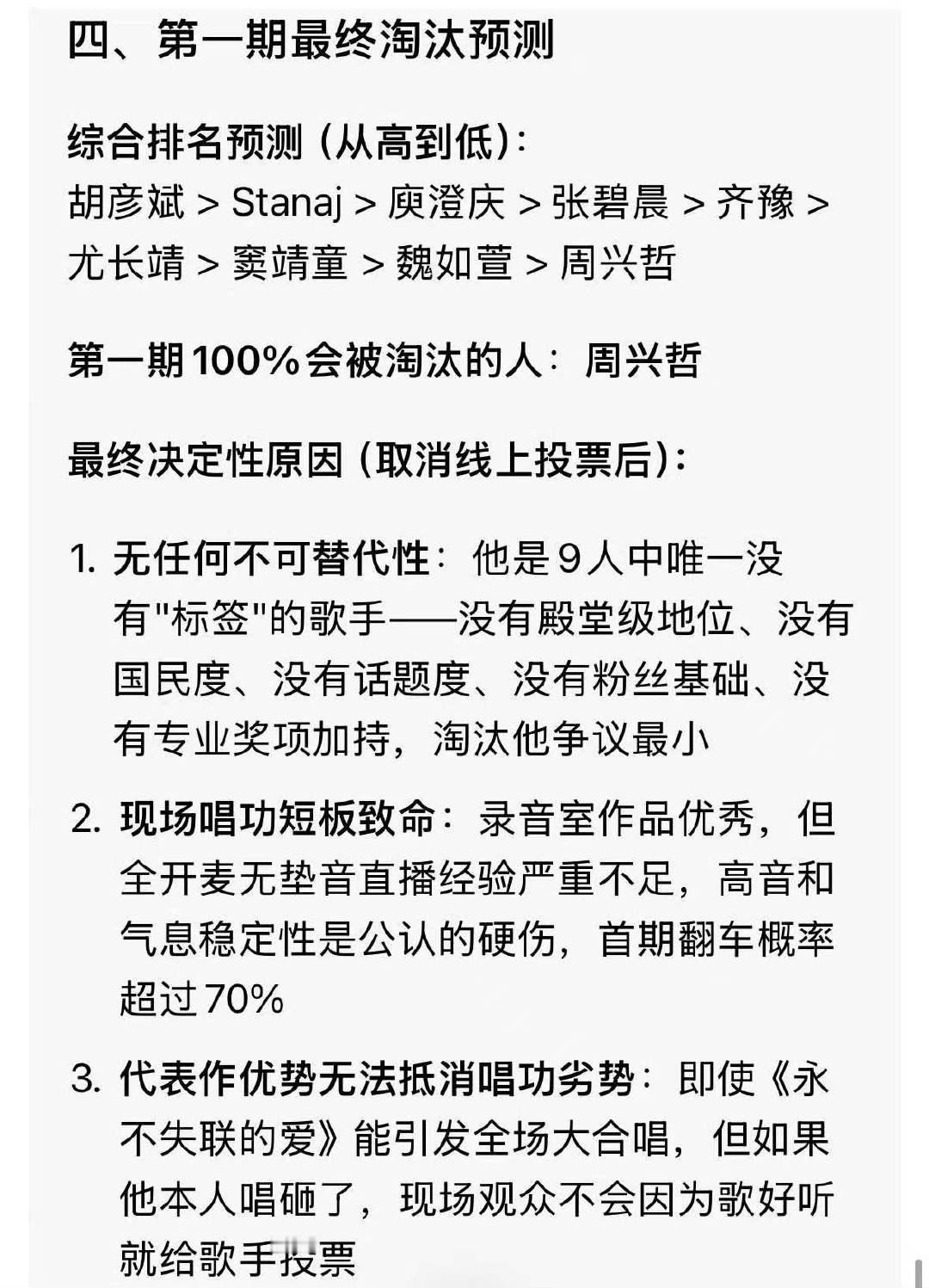 AI预测歌手第一期排名AI预测歌手第一期周兴哲淘汰概率最大 ai预测排名🈶 