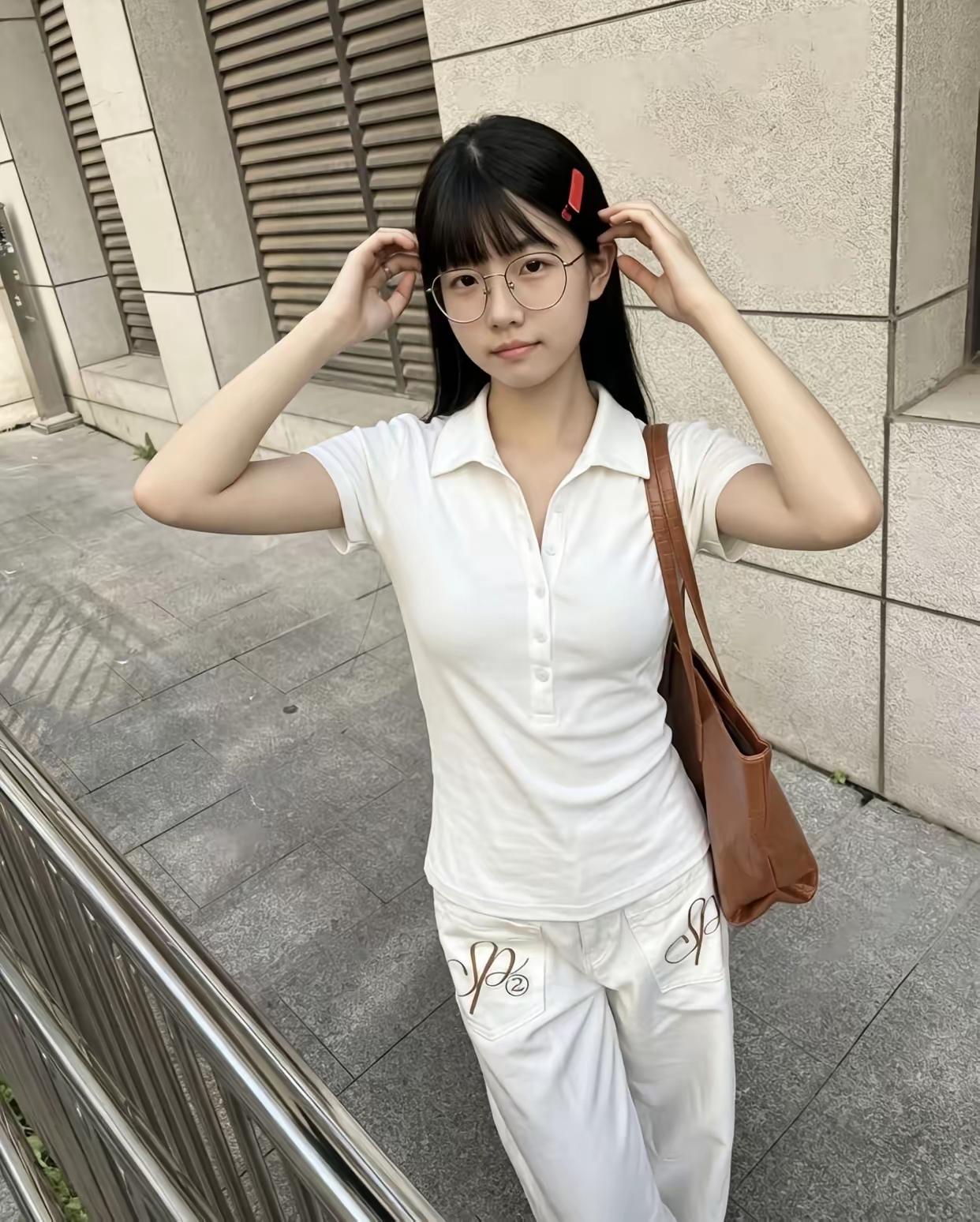 这姑娘穿着白色休闲装，真清爽！ 什么叫有韵味的女人 清透白衬衫写真 白衬衫女子 