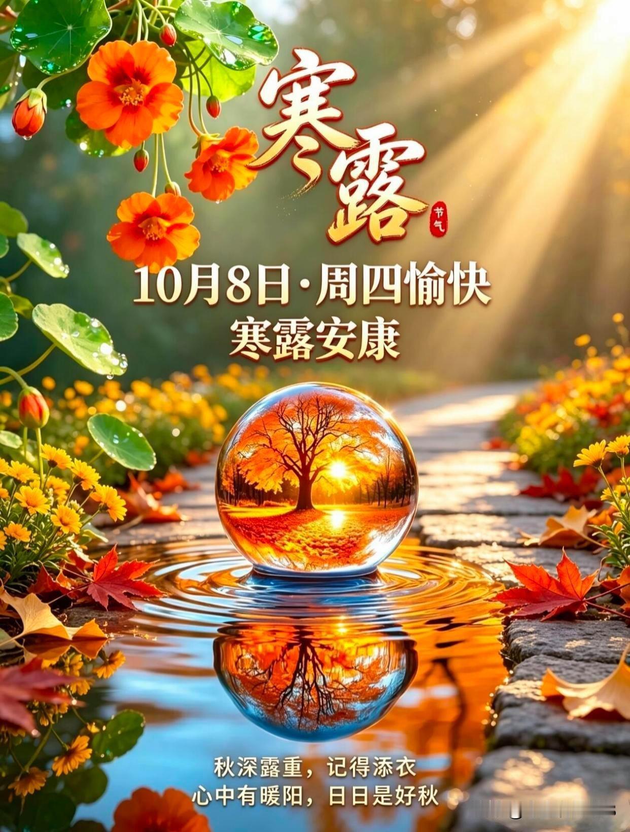 露凝秋意，寒至人间 今日寒露

秋意渐深，寒露已至。
 
晨露转寒，鸿雁启程，菊