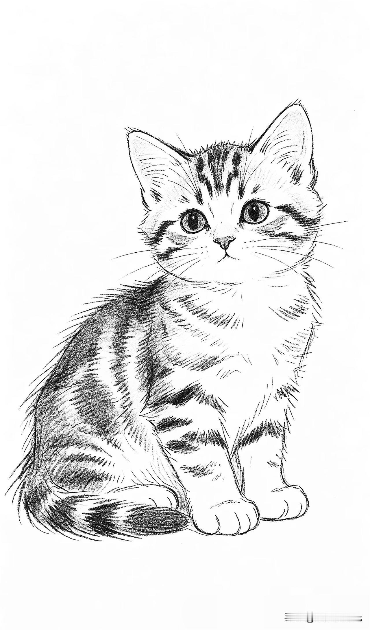 软眸小猫静坐纸间，
一帧温柔治愈岁岁寻常烟火。
郭小O极简素描猫咪素材分享
简笔