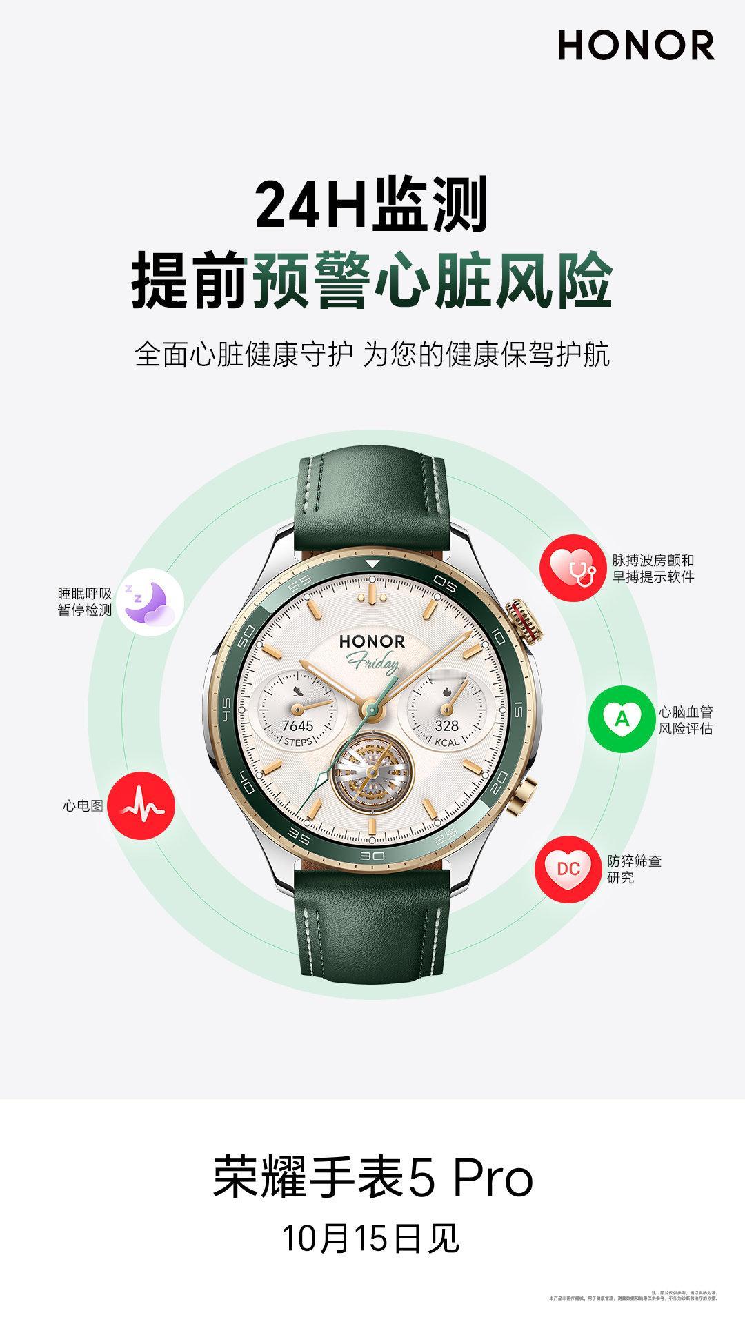 看到荣耀手表5 Pro这些卖点，灵瞳感知系统能更准确24小时捕捉多项健康，心电图