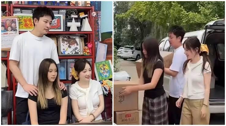 贾乃亮、李小璐、甜馨三人同框，去李小璐资助了三年的特殊学校做公益。白T恤、寸头，