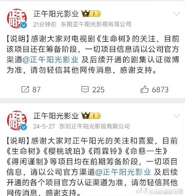 正午阳光对生命树选角辟谣了 