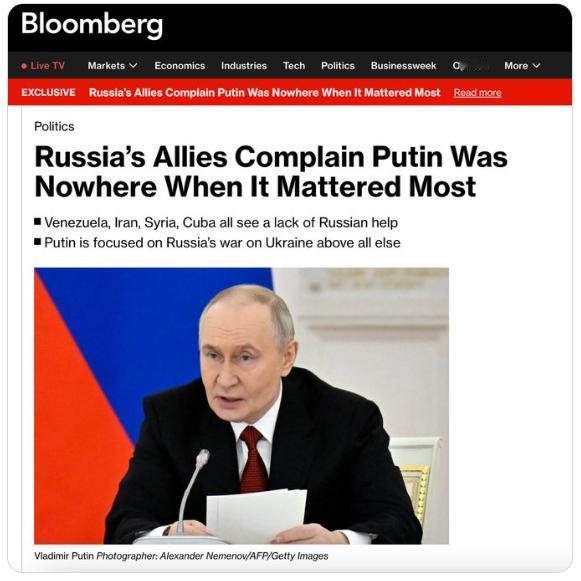 【委内瑞拉对莫斯科感到失望：俄罗斯被贴上“纸老虎”的标签。】据彭博社报道，委内瑞