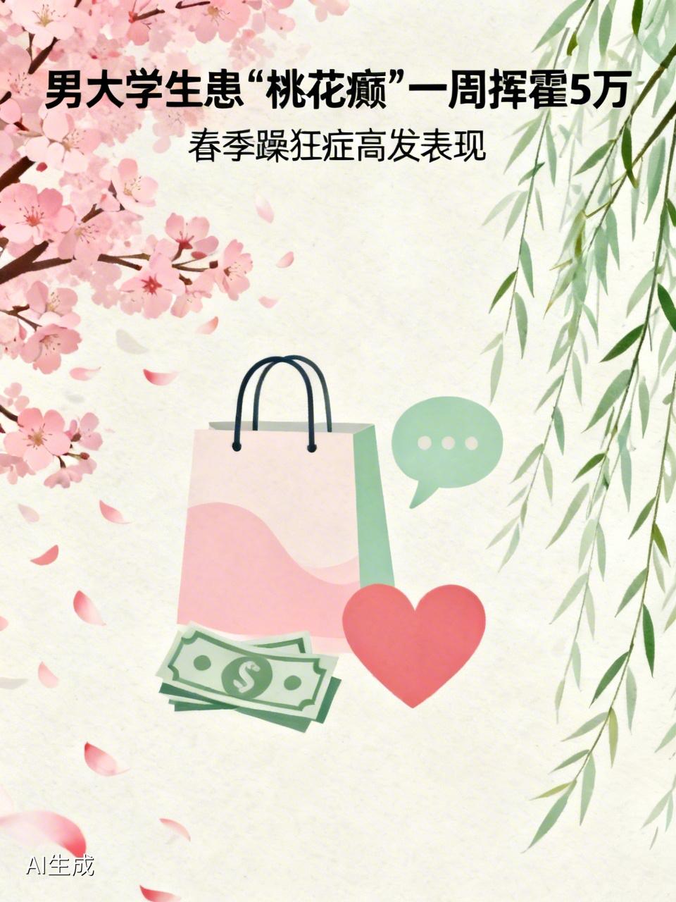 男大学生患桃花癫一周挥霍5万

男大学生患“桃花癫”一周挥霍5万，这种病专挑春天