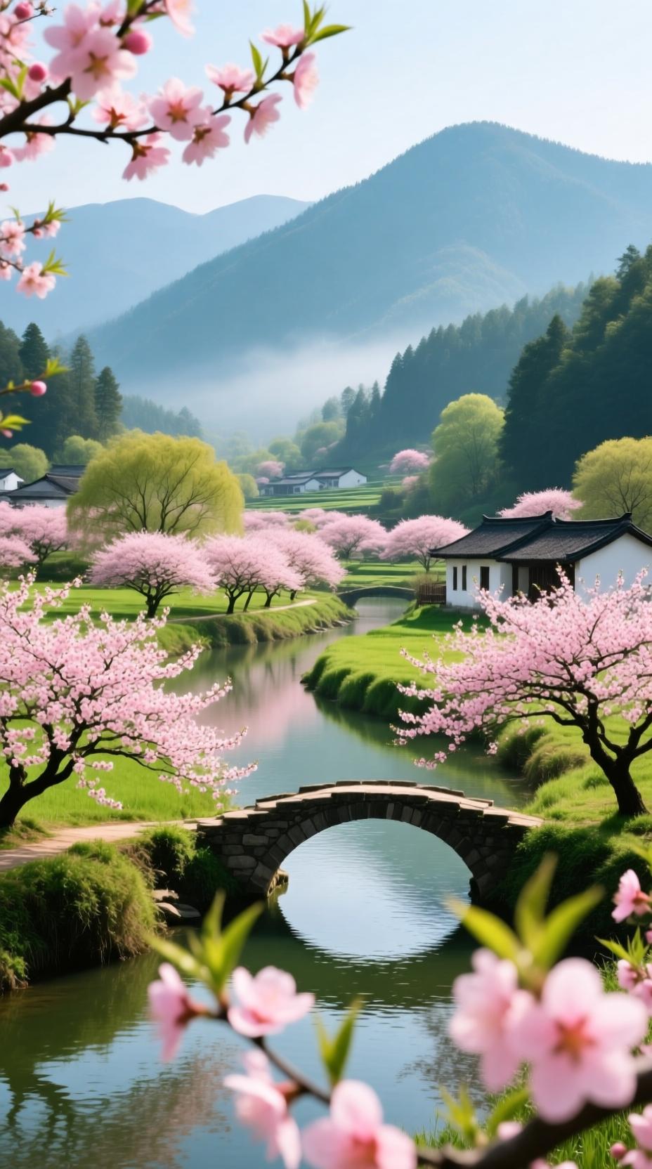 下联：画里觅桃源