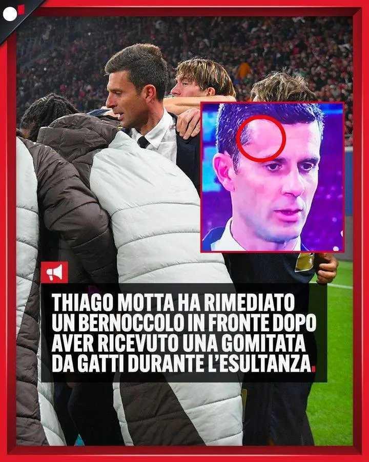 在尤文3-2逆转击败莱比锡的欧冠比赛中，尤文主帅在庆祝小孔塞桑的绝杀进球时撞上了