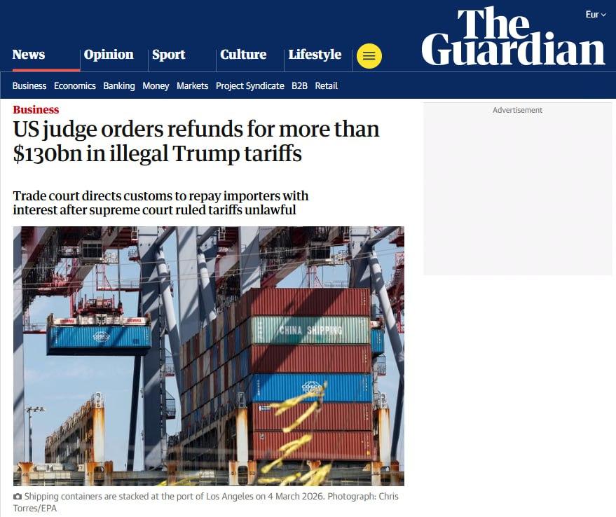 据《卫报》报道，美国联邦法院已命令政府开始支付非法征收关税的赔偿。该机构必须将全