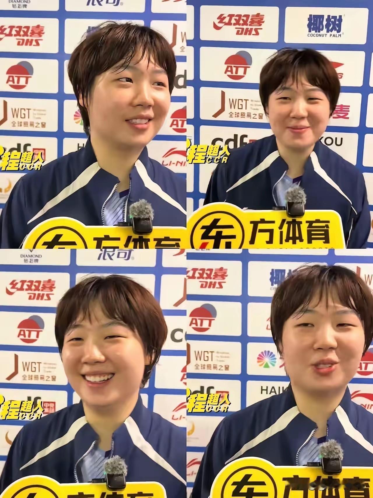 蒯曼四比一战胜张本美和，获得了铜牌，赛后接受记者采访。记者问她，今年的小目标，她