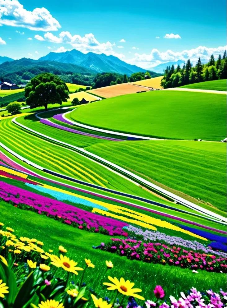 花海缤纷彩，青山翠竹间。#美丽画卷！# #。百花盛开# #美景当与你共赏#