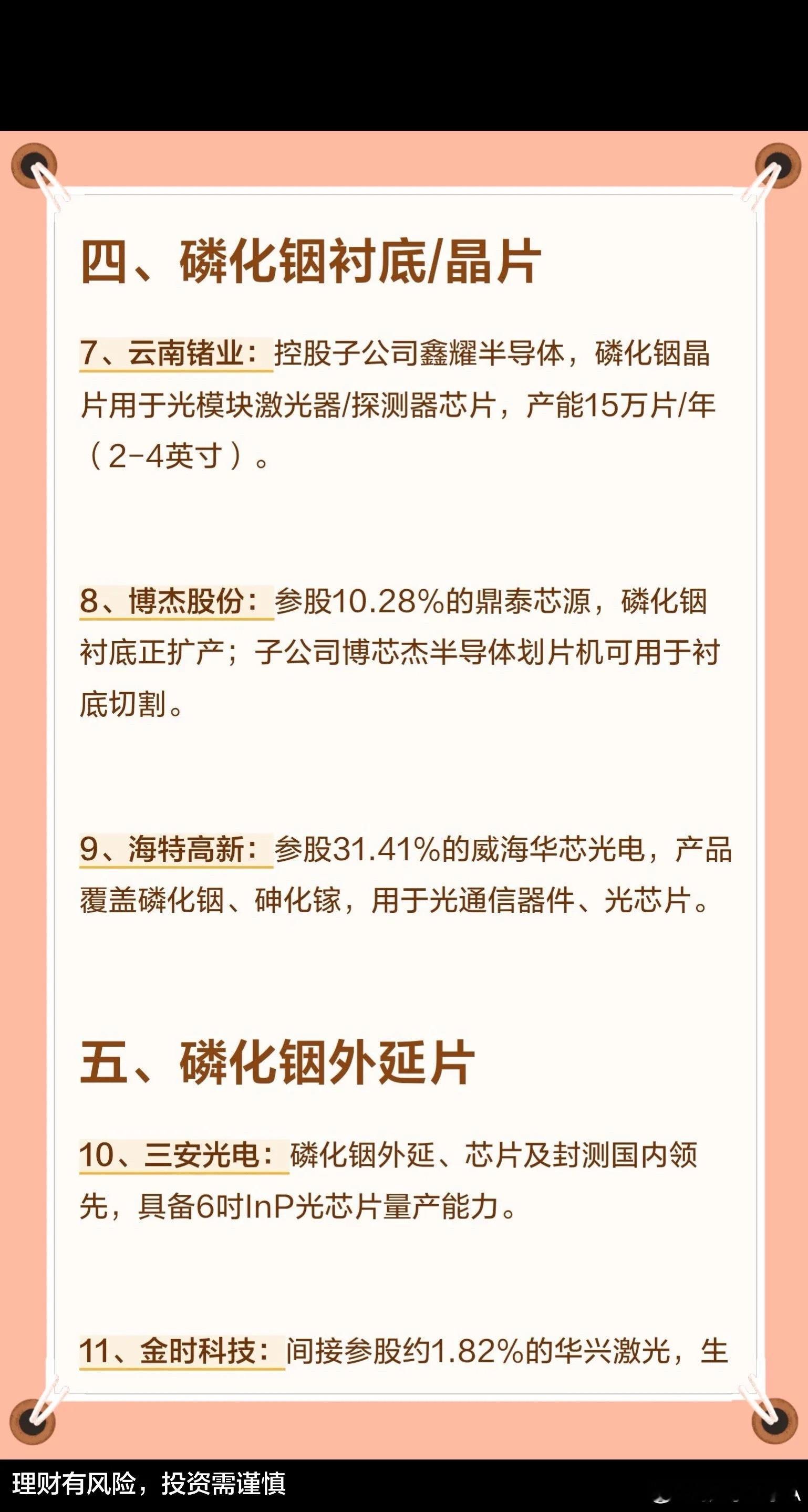 磷化铟产业链7大环节核心公司 