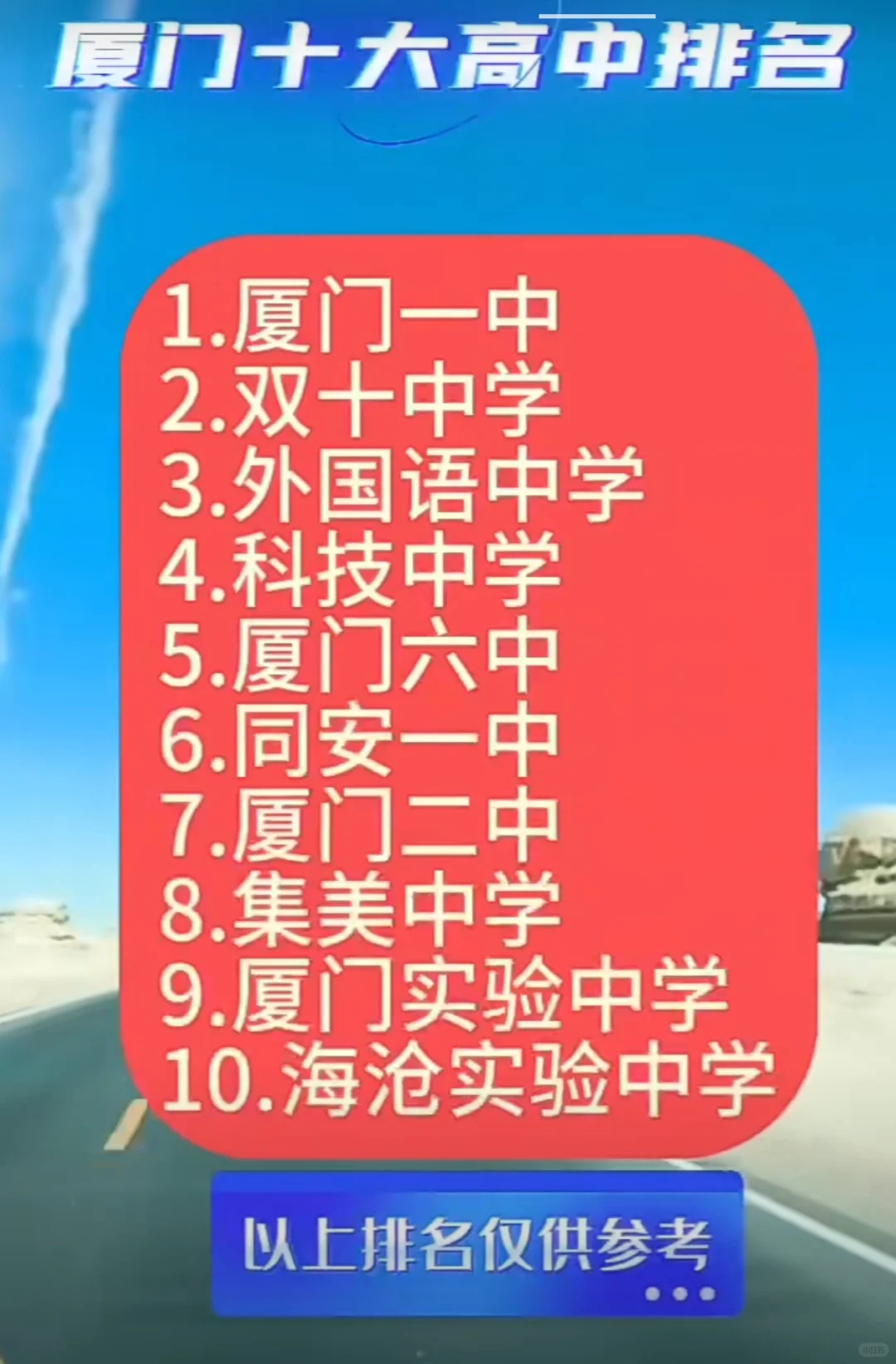 厦门十大高中 排名你觉得对吗？