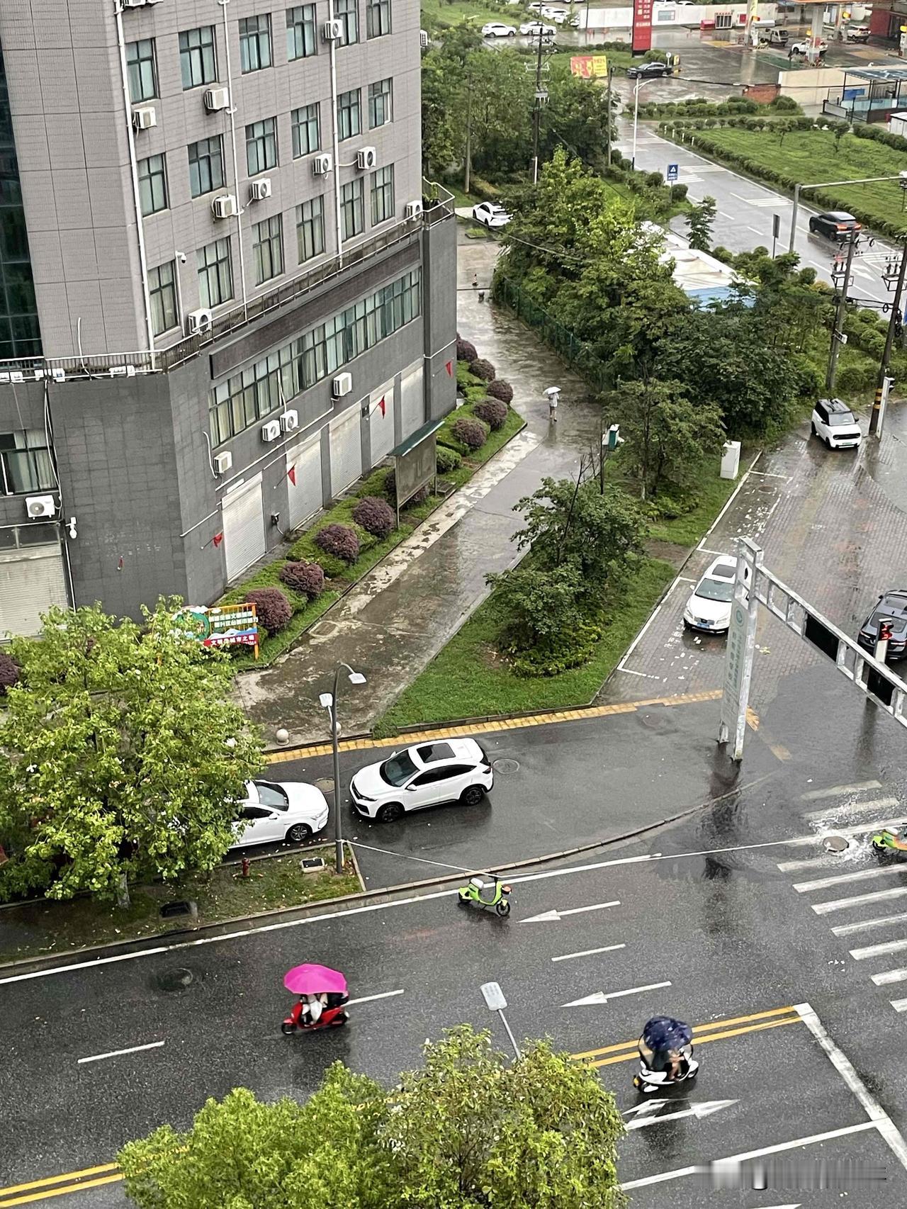 今天的城市在下大雨，昨晚开始雨没停，气温是降了，有些地方也开始积水了。