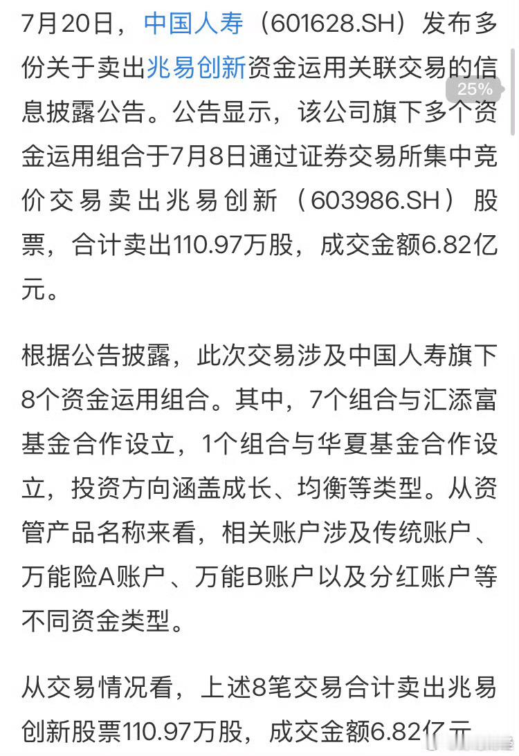 中国人寿减持兆易创新110.97万股 套现6.82亿元 