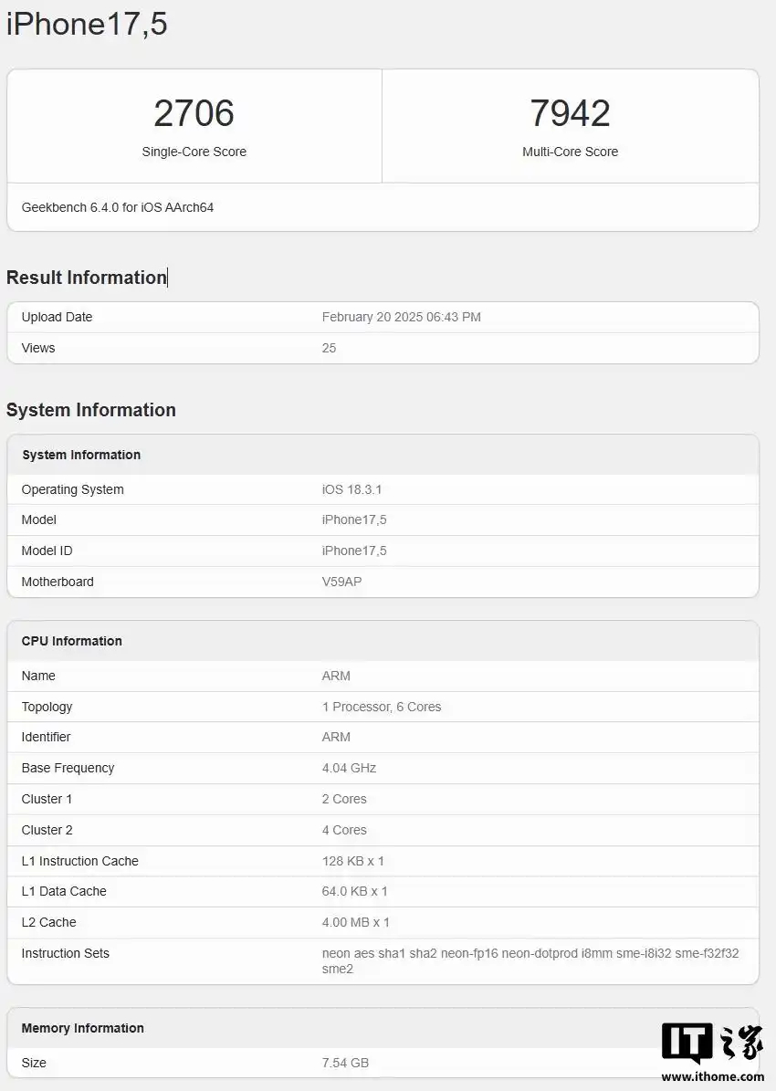 外媒亲测iPhone 16e的Geekbench跑分，残血版A18的单核2706