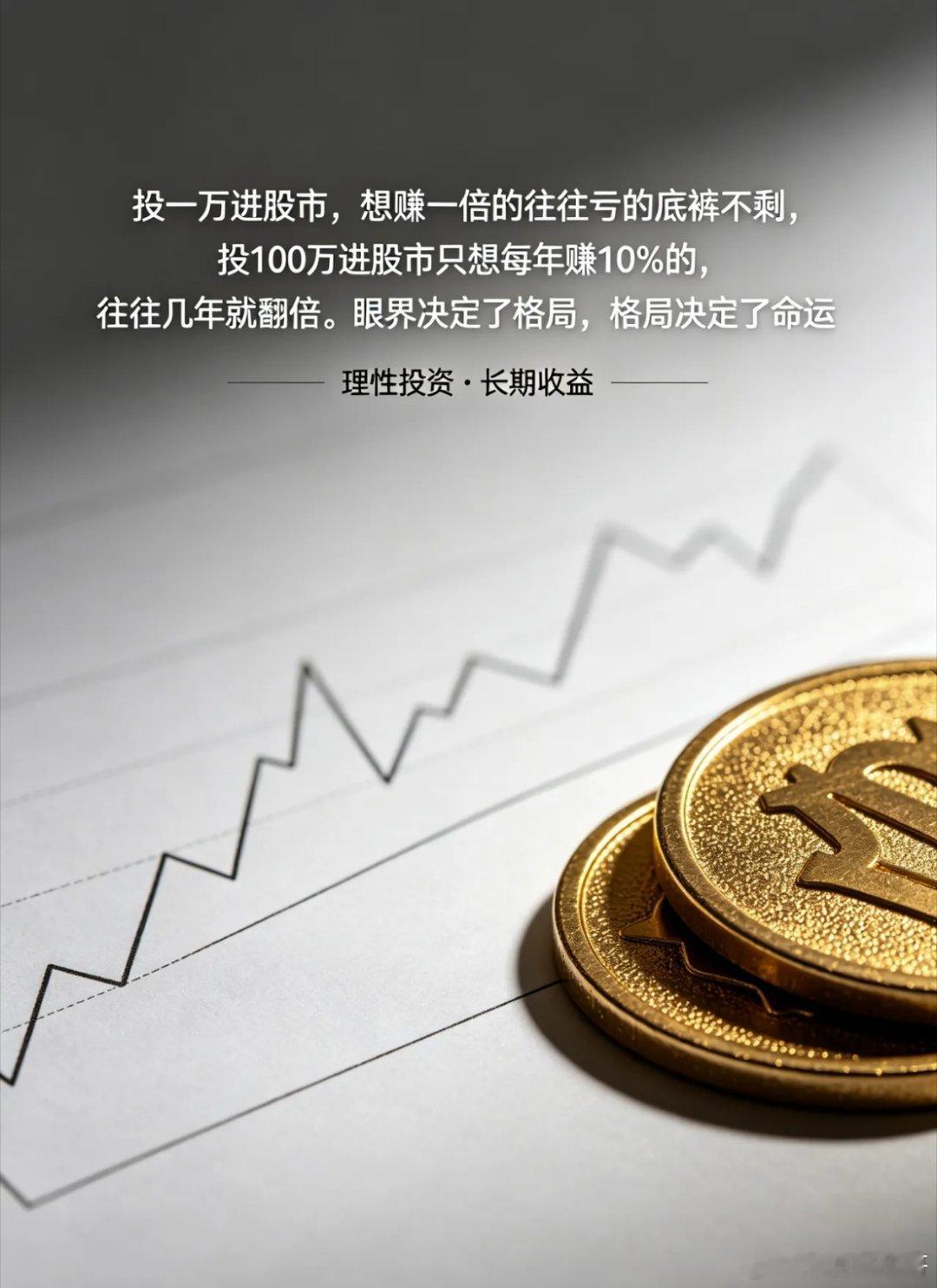 投一万进股市，想赚一倍的往往亏的底裤不剩，投100万进股市只想每年赚10%的，往