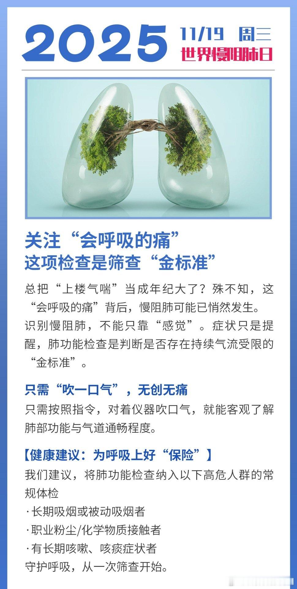 11.19 世界慢阻肺日，别把 “上楼气喘” 当衰老信号！这项肺功能检查无创无痛