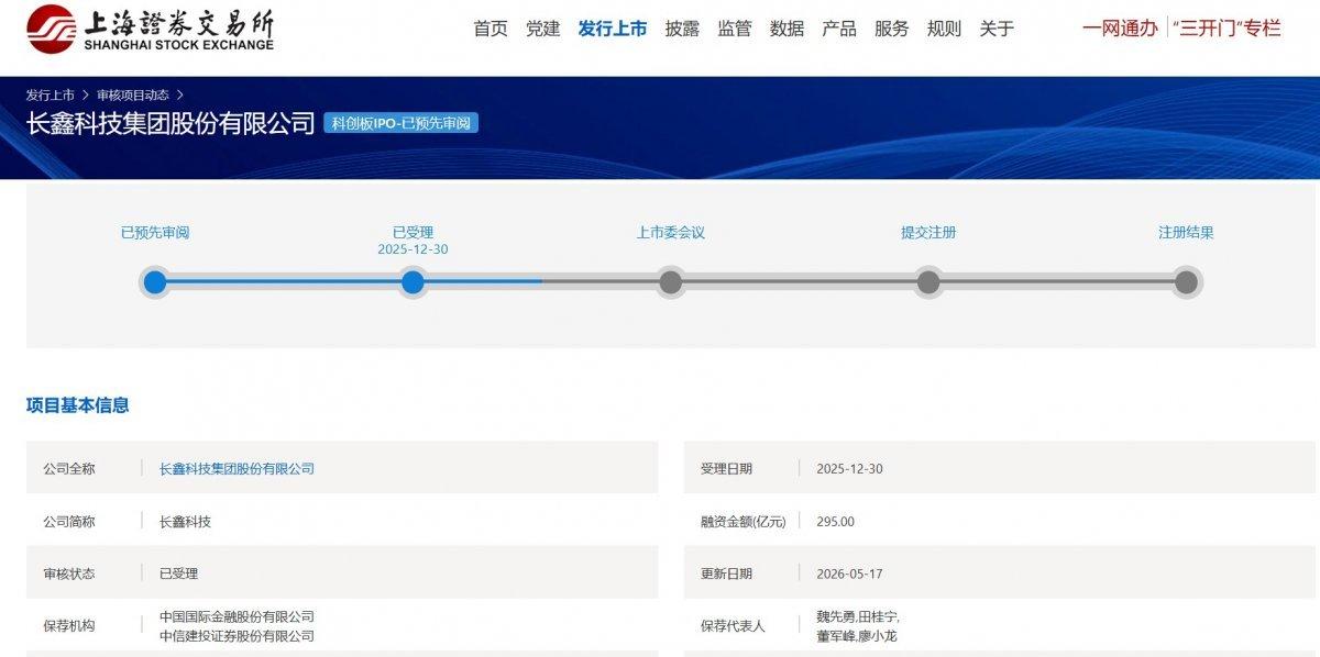 5月17日，长鑫科技科创板IPO状态更新为“已受理”。比这更炸裂的，是其上半年业