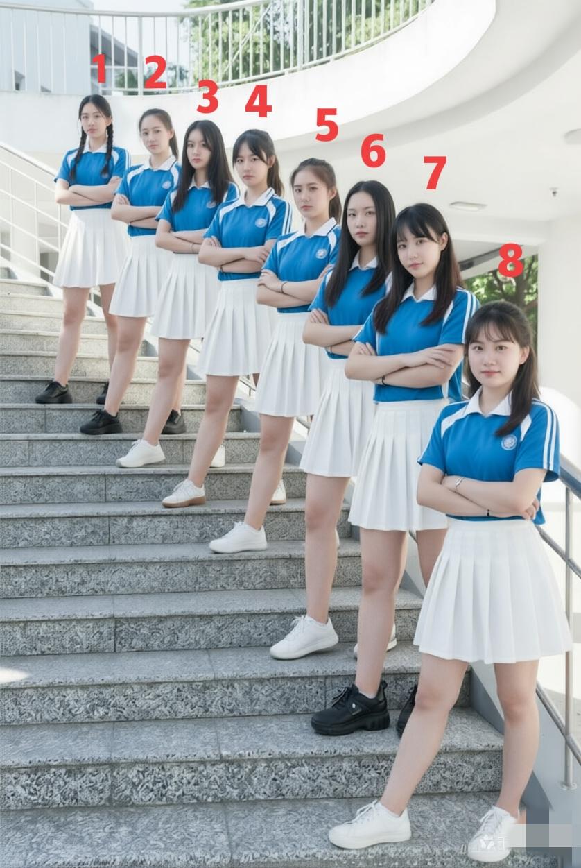 考眼力，8个女生当中，有一个是全校男生公认的校花，你能看出来是谁吗？