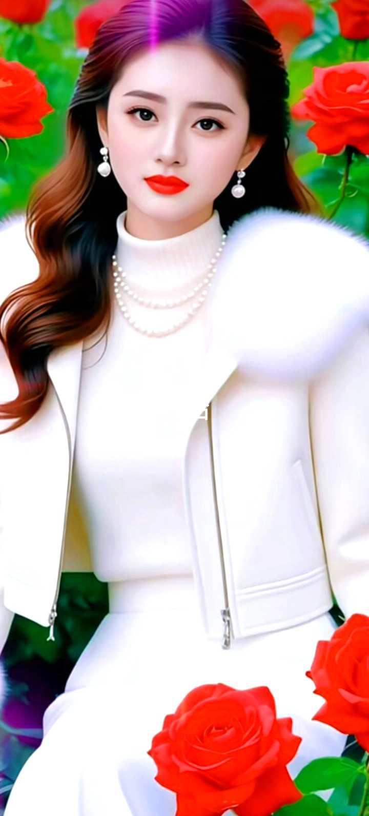 优雅红玫瑰，白衣美人如画