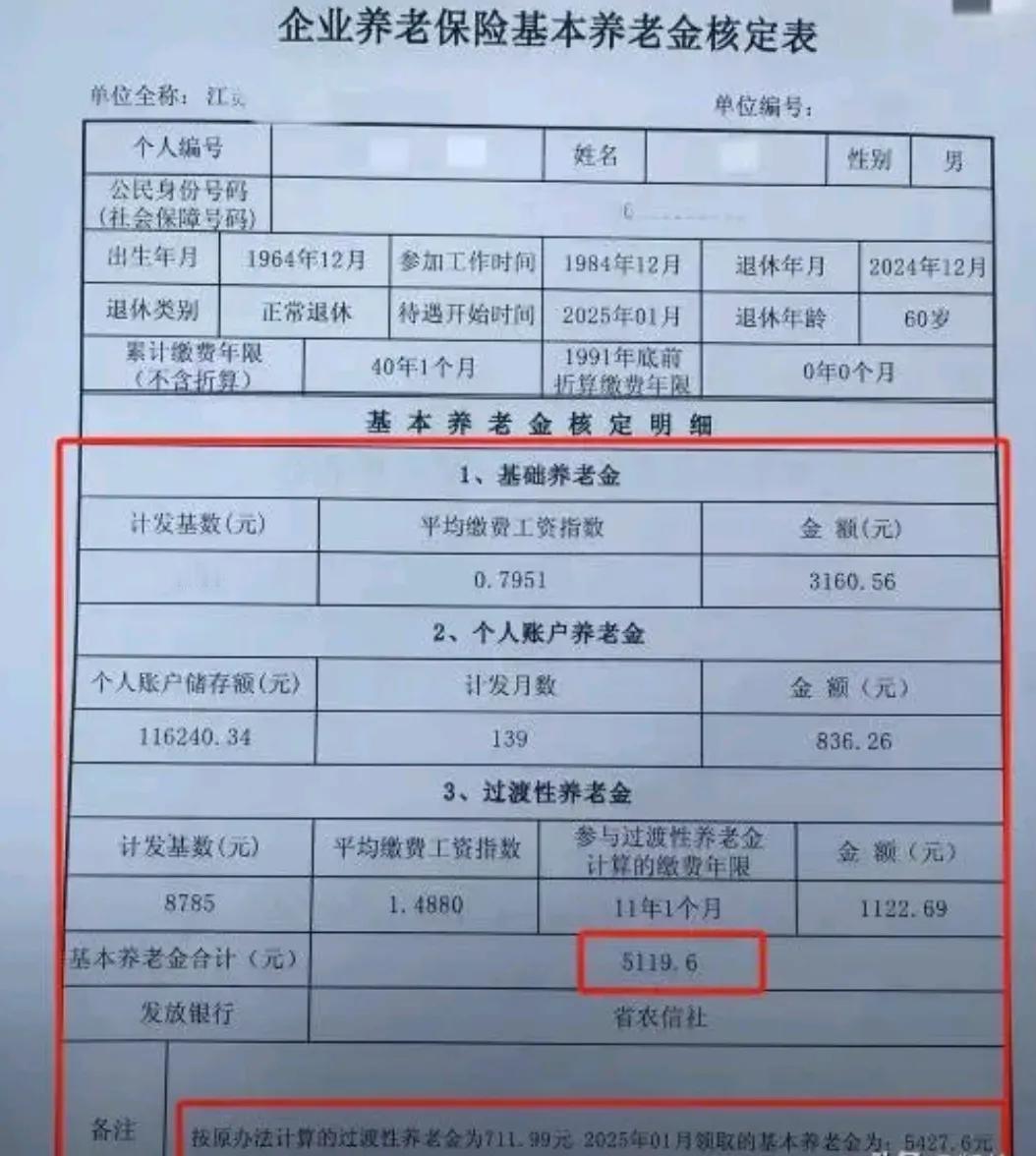 过渡性养老金
12月退休的
1月份养老金已经补发
看看核定表
有人还说
我怎么没