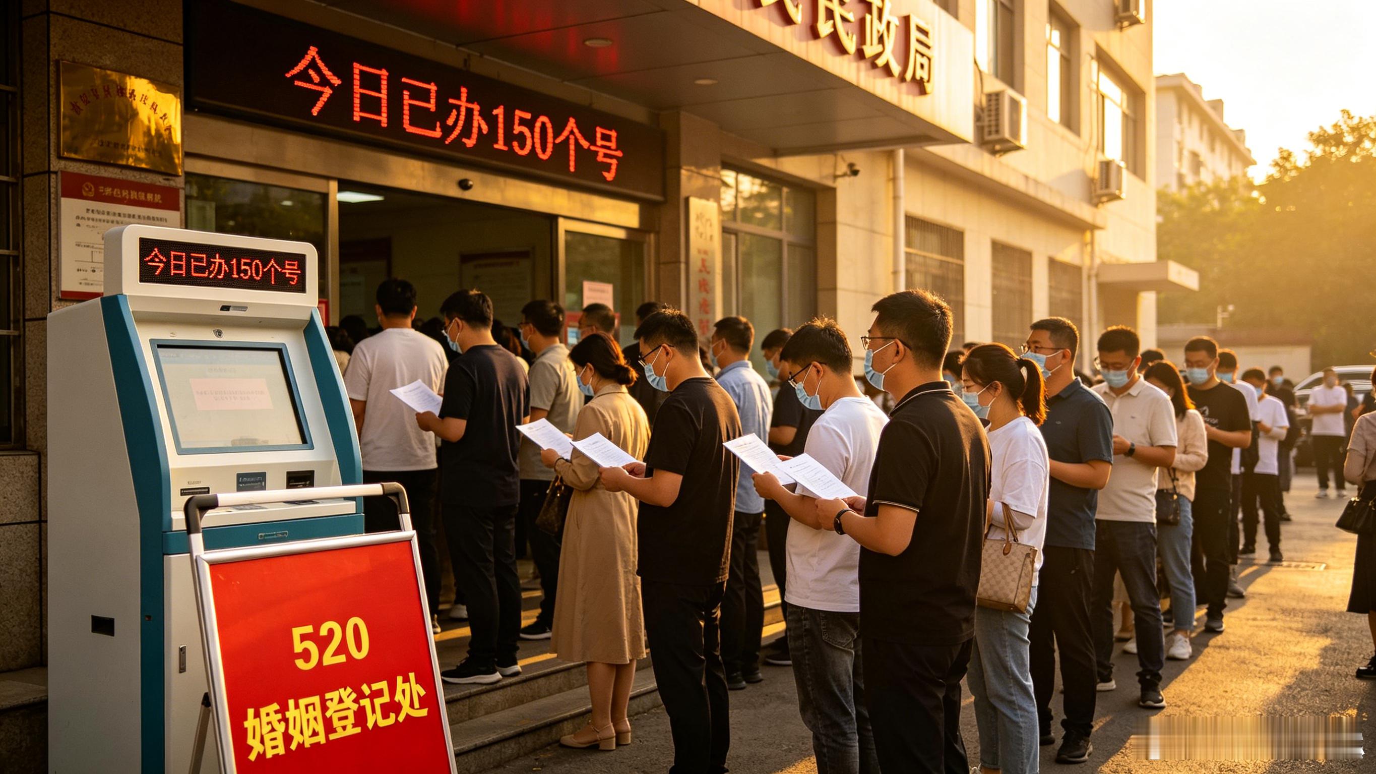 民政局520早上办了150个号谁说今年520没人结婚了？早上7点，民政局门口就排