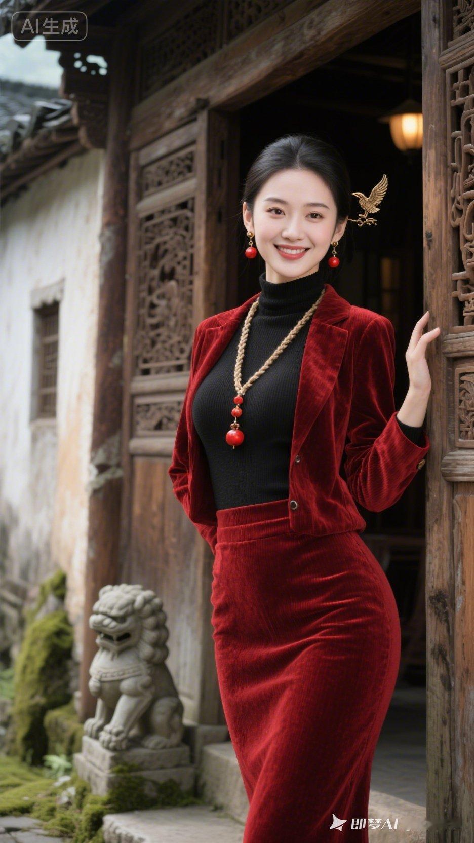 复古风穿搭，红衣黑裙，优雅动人！