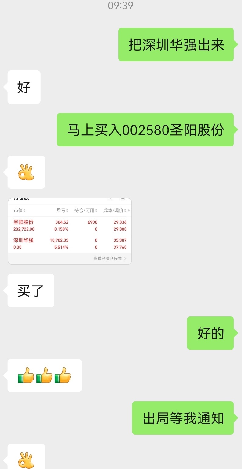 哈哈今日$深圳华强 sz000062$ 止盈出局了，立马换入$圣阳股份 sz00