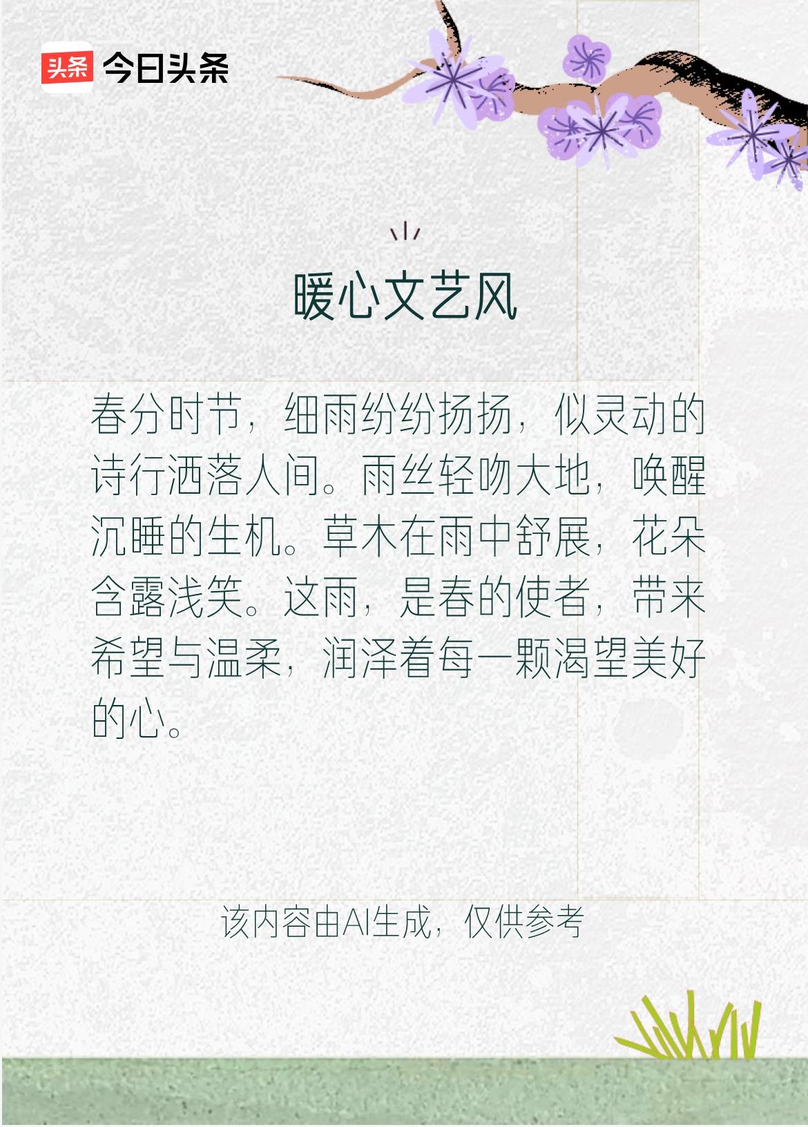 文学创作大会 春分这细雨，真如邀请函，把春天的浪漫送到眼前。瞧那雨丝，像灵动的精