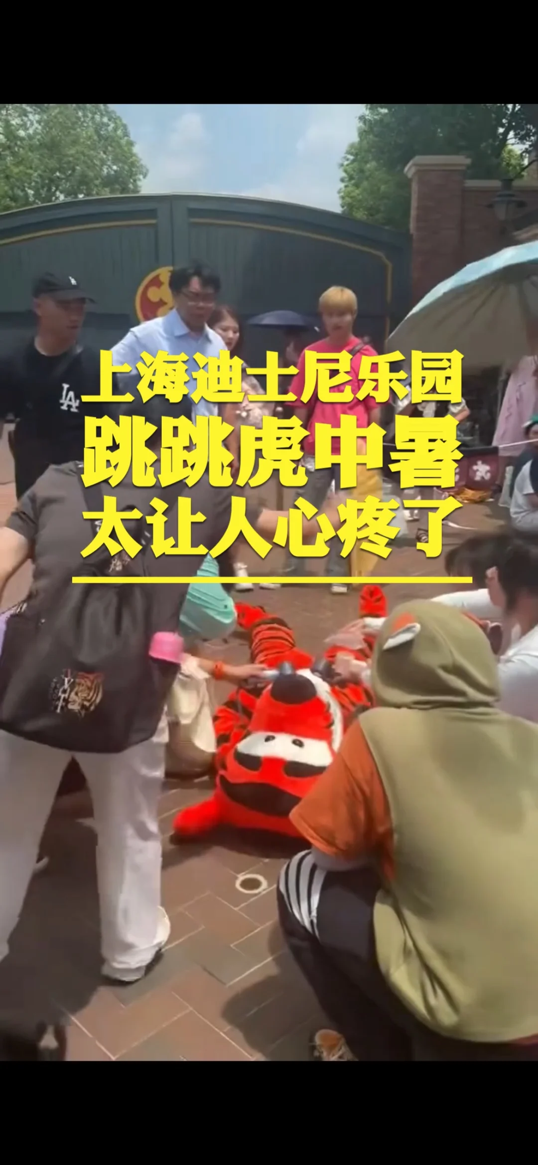 上海迪士尼跳跳虎中暑了，游客帮忙扇风降温，太让人心疼了！迪士尼